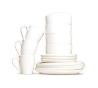 Royalford 16 Piece Stoneware Dinner Set Microwave Dishwasher Safe In White White
