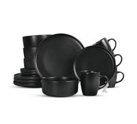 Royalford 16 Piece Stoneware Dinnerware Set - Kitchen Dinner Set, Stoneware Tableware Crockery - Includes 4 Dinner Plates, 4 Dessert Plates, 4 Cereal Bowl and 4 Mugs, Black