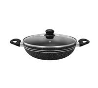 Royalford 28 Cm Non-Stick Induction Wok Pan With Glass Lid Deep Cooking Frying Pan Kadai