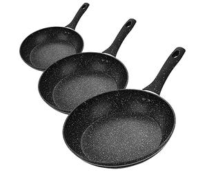 Royalford 3-Piece Frying Pan Set - 22cm, 24cm, 28cm Granite Coated Non-Stick Skillets, Forged Aluminium Cookware, Induction Hob Compatible Omelette & Sauté Pans