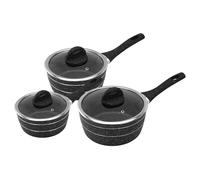 3 Pieces Saucepan Set Induction Safe Cookware Non-Stick Granite Coating, Royalford Black One Size