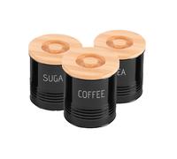 Royalford 3Pc Tea Coffee Sugar Kitchen Storage Canisters Jars Containers Tins In Black Black