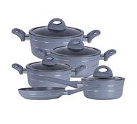 Royalford 5Pc Forged Aluminium Cookware Set | Induction Safe Pots & Pans Set with Non-Stick Granite Coating | Stock Pots with Tempered Glass Lid & Cool Touch Handle | Frying pan, Saucepan, Casserole