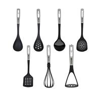 Royalford 7 PC Nylon Kitchen Utensil Set for Cooking | Serving Spoon, Slotted Spoon, Slotted Spatula, Skimmer, Soup Ladle, Egg Whisk & Potato Masher Set | Safe for Non-Stick Cookware, BPA Free & Heat