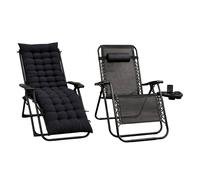 Royalford Adjustable Zero Gravity Chair With Cushion Folding Sun Lounger In Black Black
