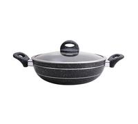 Royalford Granite Coating Non-Stick Wok Pan With Lid Multi Hob In Black Black