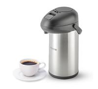 Royalford 5L Stainless Steel Airpot Insulated Vacuum Thermal Flask Jug | Pump Action Airpot Thermal Coffee Flask | Ideal for Hot & Cold Drinks Soup | Extra Strong for Catering Travel Commercial