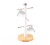 Royalford Mug Holder with 6 Hooks with Bamboo Base Mug Tree in White Royalford White