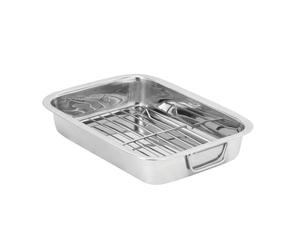ROYALFORD Roasting Tin with Rack, 25 Cm | Stainless Steel Roasting Pan with Grill for Baking Grilling | Rust-Free Baking Pan for Perfect Roasting | Silver