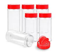 RoyalHouse 6 Pack 16 Oz Plastic Spice Jars with Red Cap, Clear and Safe Plastic Bottle Containers with Shaker Lids for Storing Spice, Herbs and Seasoning Powders, BPA Free, Made in USA