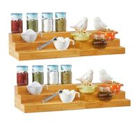 RoyalHouse Bamboo Expandable Spice Rack Organizer, 3-Tier Adjustable Kitchen Cabinet, Countertop Display Shelf, Space Organizer for Kitchen and Bathroom (Pack of 2)
