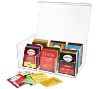 RoyalHouse Plastic Tea Bag Holder Storage and Clear Pantry Organizer For Kitchen with Lid 6-Compartment