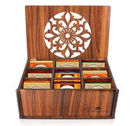 RoyalHouse Premium Wood (Hard MDF) Tea Storage Box Organizer (Brown), Eco-Friendly Multi-Functional Decorative Box, 9 Compartments For Assorted Variety Of Tea Bags and Small Items