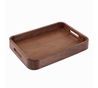 Royalling Walnut Serving Tray with Handle, Rectangle Solid Wooden Serving Tray, Food Tray, Decorative Tray, Ottoman Tray, Bed Tray, Coffee Table Tray, (15X11 in)