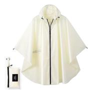Royalotic Rain Poncho Reusable Adult Waterproof Hood Raincoat Packable Rain Jacket Zipper Rainwear Lightweight Cape with Pocket (white)