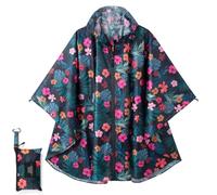 Royalotic Rain Poncho Reusable Adult Waterproof Hood Raincoat Packable Rain Jacket Zipper Rainwear Lightweight Cape with Pocket (floral)