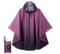 Royalotic Rain Poncho Reusable Adult Waterproof Hood Raincoat Packable Rain Jacket Zipper Rainwear Lightweight Cape with Pocket (Gradient purple)