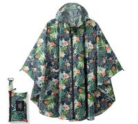 Royalotic Rain Poncho Reusable Adult Waterproof Hood Raincoat Packable Rain Jacket Zipper Rainwear Lightweight Cape with Pocket (Tropical leaves)