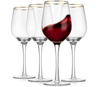 Royalrose Premium Cheerfull Wine Glasses, 14.5 oz Hand-Blown Glasses with Gold Rim, Fluted Design, Elegant Gift Packaging, Perfect for Special Occasions (4)