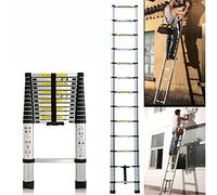 Royalswill 3.8M Telescopic Ladder 12.5FT Multi-Purpose Folding Aluminium Telescoping Ladder Foldable Ladder Extension Ladder Extendable Portable Loft Ladder Lightweight Work, 330lb Capacity, Silver