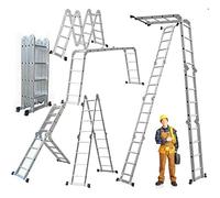 Royalswill 4.7M Retractable Folding Aluminum Combination Ladder Telescopic Herringbone Ladder Multi-Purpose Home/Library/Engineering Ladder with One Tool Tray