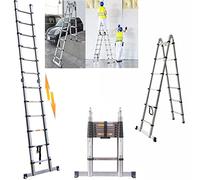 Royalswill 5M Telescopic Ladder 16.5FT Extension Ladder 2.5M+2.5M A-Frame Multi-Purpose Anti-Slip Folding Ladder LightweightLoft Ladders Collapsible Ladder for Outdoor Indoor Work, 330 Pound Capacity