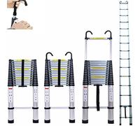 Royalswill 5M Telescopic Ladder with hooks, 16.5FT Multi-Purpose Folding Aluminium Telescoping Foldable Extension Extendable Portable Loft Lightweight, 330lb Capacity, EN131, Silver