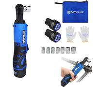 Royalswill Blue 3/8 Inch Cordless Ratchet Wrench 12V Power Right Angle Electric Ratchet Wrench Multi-Purpose Repair Tool with 2 Rechargeable Lithium-Ion Battery and 1 Charger