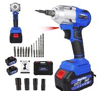 Royalswill Cordless Impact Wrench 21V, 1/2 inch Square Driver 420N.m High Torque Drive w/ 2X 6.0Ah Lithium-Ion Batteries, Socket Set 14mm 17mm 19mm 22mm, 0-3200rpm Variable Speed, - car Wheel Wrench