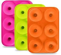 ROYALTEC Silicone Donut Moulds - 3 Pack Non-Stick BPA-Free Trays (18 Cavities) - Oven, Microwave & Dishwasher Safe - Colourful Donut Baking Set (Green, Orange, Pink)