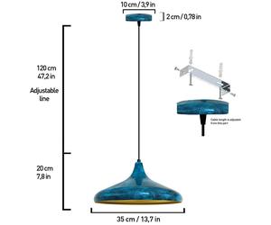 ROYALTECH Claus pendant light, blue/gold, Ø 35 cm, metal, E27