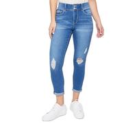 Royalty for Me Women's Essential 2-Button Roll Cuff Ankle Jean Pants, Medium Blue Rips, 14