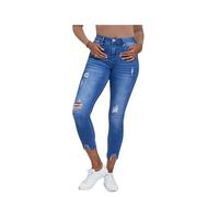 Royalty for Me Women's High Rise Ankle Jean with Destructed Hem, M Medium Blue Rips, 10 US