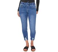 Royalty For Me Women's Petite High Rise Denim Ankle Jogger Sweatpants, M Medium Blue Rips