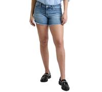 Royalty For Me Women's s High Rise Premium Stretch Fray Hem Hi-lo Shorts, Medium Blue, 8