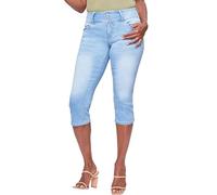 Royalty For Me Womens YMI Jeans Women's Wannabettabutt 3-Button Capri Sustainable, Light Blue, 10 Short