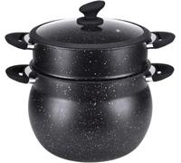 ROYALTY LINE, 13 Liter Stainless Steel Couscous Maker with Glass lid, Compatible with Gas, Electric, Ceramic, Halogen, Induction, with PFOA-Free Non-Stick Coating, Black