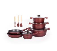 ROYALTY LINE, Set of 13 Pieces, Cast Aluminum cookware, Marbled Coating, with Removable Silicone Handles, Compatible with All Heat Sources, Bronze Color