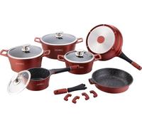 ROYALTY LINE, 17-Piece Set, die-cast Aluminum cookware Set, Marbled Coating, with Silicone Handles, 24-28 cm, Red