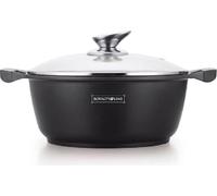 ROYALTY LINE, Aluminium Casserole 32 cm, Greblon Marble Non-Stick Coating, Silicone Handles, Compatible with Gas, Electric, Ceramic, Halogen, Induction - Marble, 32 cm, Grey