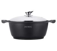 ROYALTY LINE, Die-Cast Aluminium Casserole 26 cm, 3.3L, Marble Non-Stick Coating, Silicone Handles, Compatible with Gas, Electric, Ceramic, Halogen, Induction - Marble, 26 cm, Grey