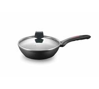 ROYALTY LINE, Forged Aluminium Deep Frying Pan with Marble Coating, Compatible with Gas, Electric, Ceramic, Halogen, Induction, 24 cm, Black Marble Color