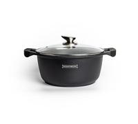 Royalty Line - RL-BS34M - Cast Aluminium Non-Stick Coating Cooking Pot with Glass Lid, Induction, 10L, 34 cm, Black