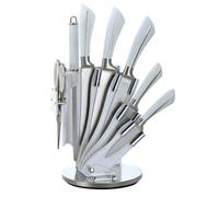 ROYALTY LINE, RLKSS750, Set of 8 Stainless Steel Knives with Stand, Sharpener and Scissors, Perfect for Chefs and Amateurs, Ergonomic, Durable, 20 cm, Black