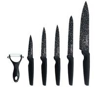 ROYALTY LINE, RLMB5B, Set of 6 Kitchen Knives with Non-Stick Coating, Sharp Blades and Elegant Design, Comfortable Grip - Size: Standard, Color: Black