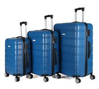 ROYALTY LINE, Set of 3 Suitcases, Rigid ABS Ultra Light 4 Wheels 360° Swivel - Size S 55 x 38 x 18 cm, M 67 x 44 x 24 cm, L 76 x 49 x 28 cm, Double Straps, Combination Lock, Reinforced Handles, Blue,