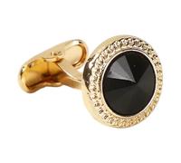 Royalty London Jewellery Luxurious Rose Gold Men's Black Crystal Gem Cufflinks Pair French Dress Wedding Cufflink Gift Set with Gift Box