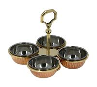 RoyaltyRoute Copper Steel Serveware Tableware Utensil Pickle Serving Condiment Holder Four Bowls Set - Perfect for Indian Cuisine