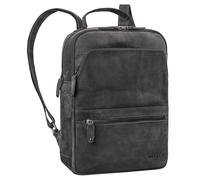 ROYALZ 'Broadway' genuine leather backpack ladies men medium-large size - as laptop backpack 13-14.5 inch for work university leisure - modern daypack in vintage look, Color:Navy Grey