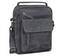 ROYALZ 'Chandler' modern shoulder bag men small genuine leather - perfect as men's Handbag for everyday use - crossbody mini messenger bag many compartments vintage-look, Color:Navy Grey